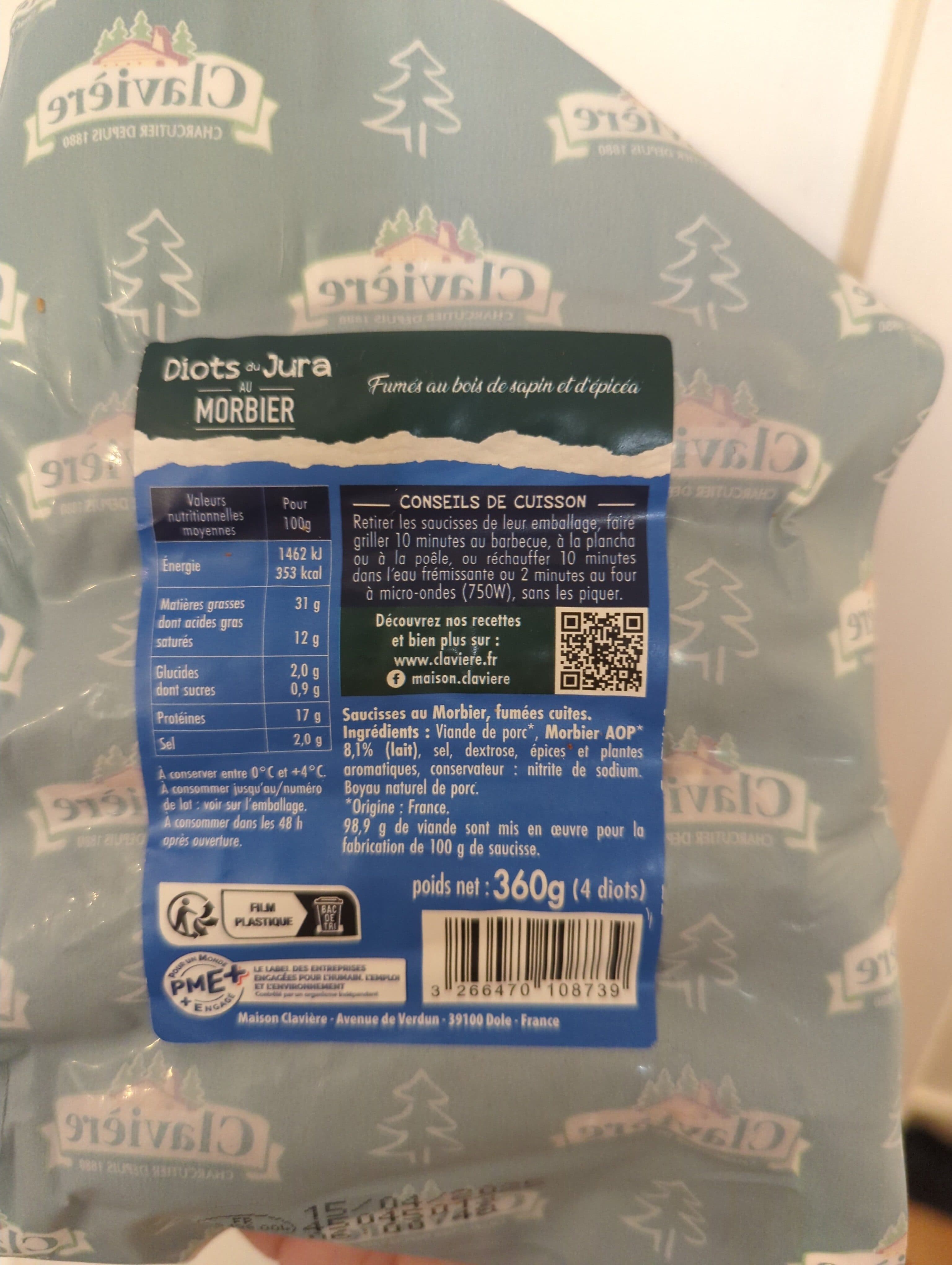Clavière Diots du Jura cuit au morbier packshot