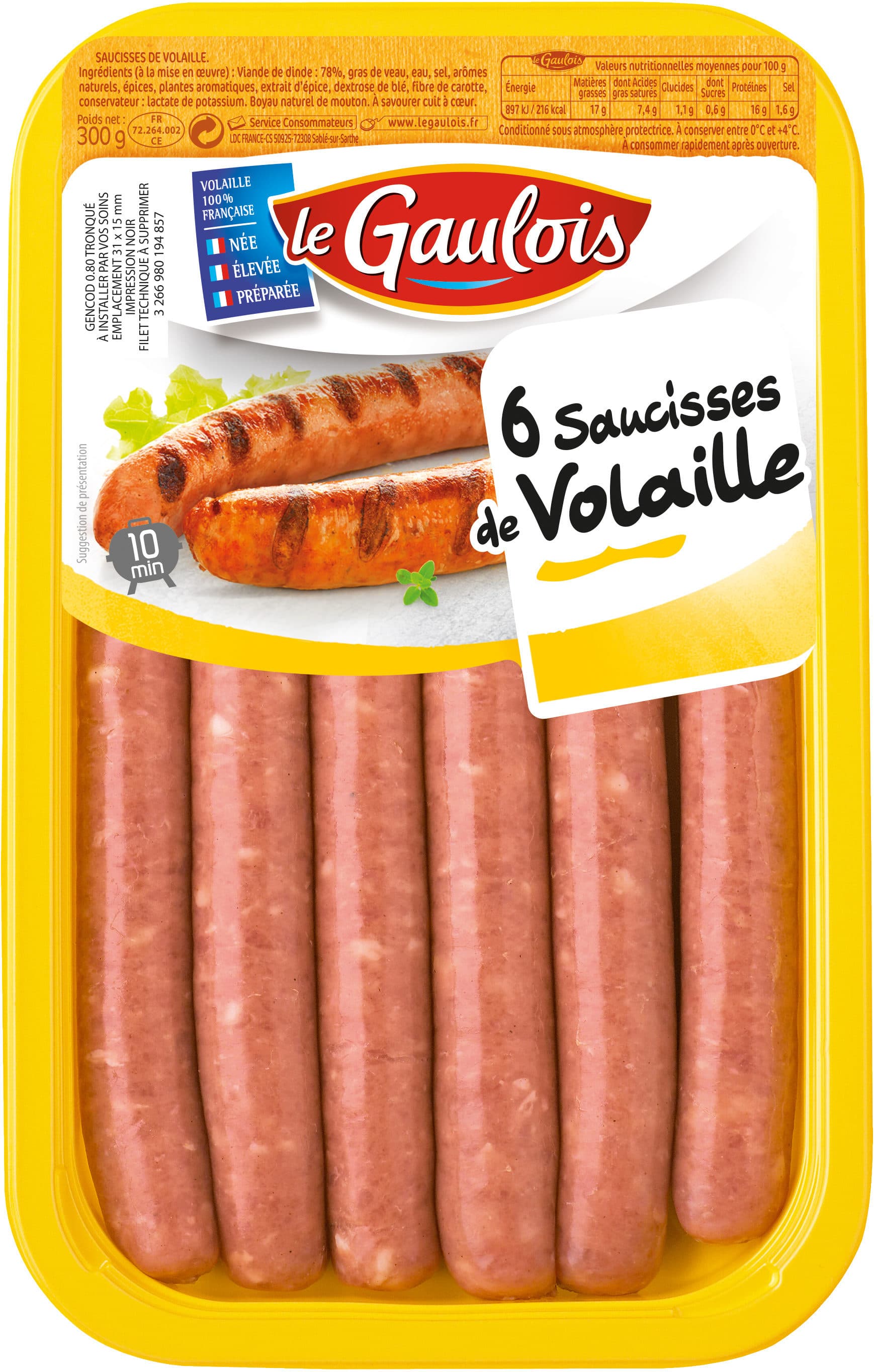 Le gaulois saucisses de volaille packshot