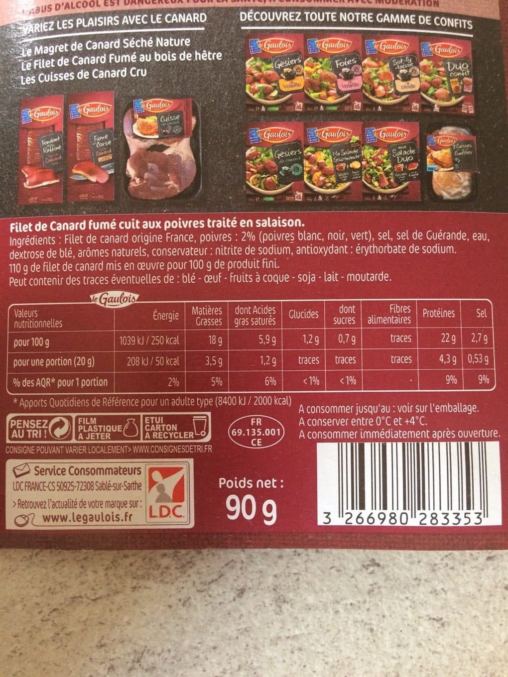Le gaulois filet de canard fumé aux 3 poivres s/skin packshot