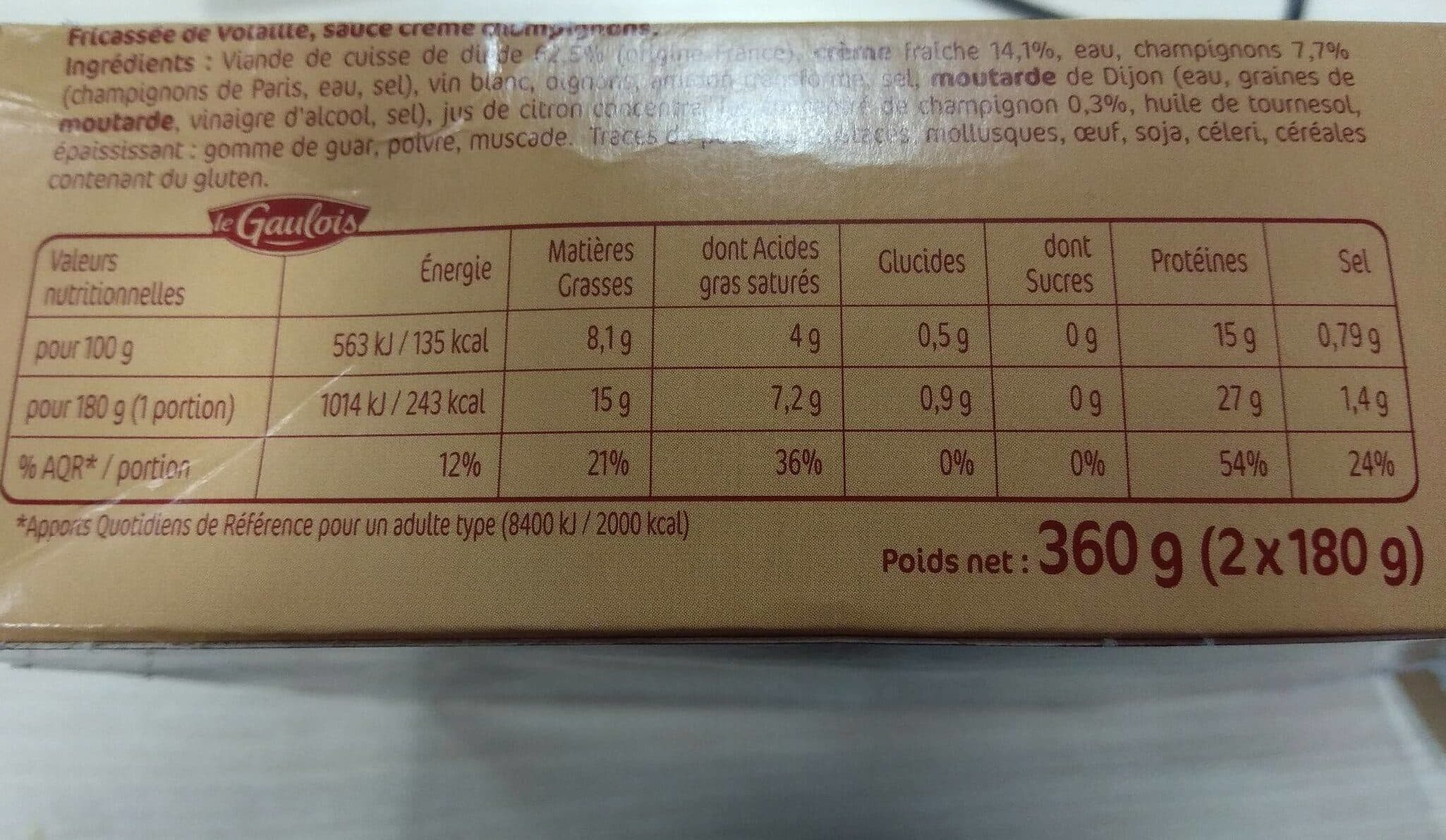Le gaulois fricassée volaille sauce crème champignons s/étui packshot