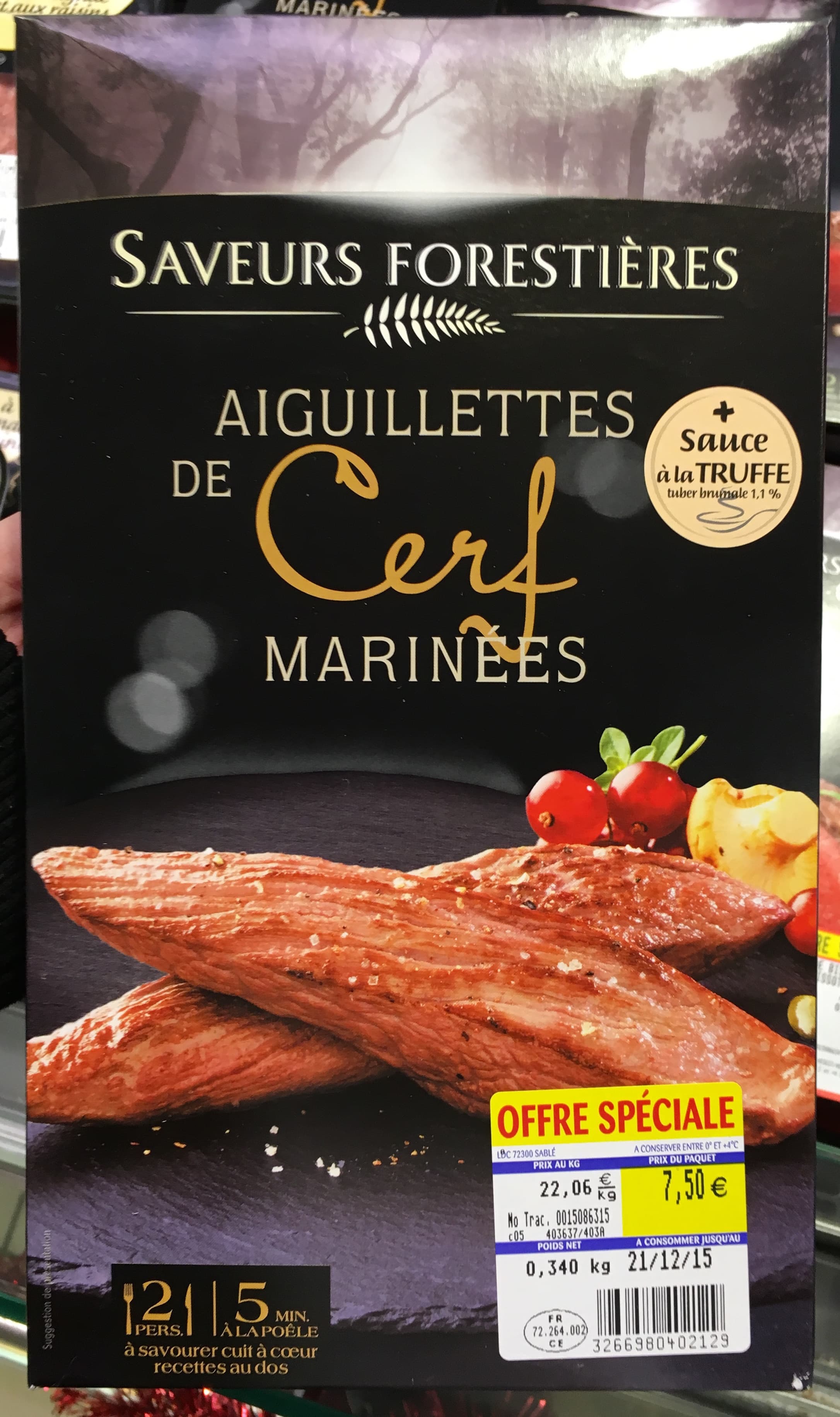 Saveurs forestières Aiguillettes de Cerf marinées + sauce à la truffe packshot