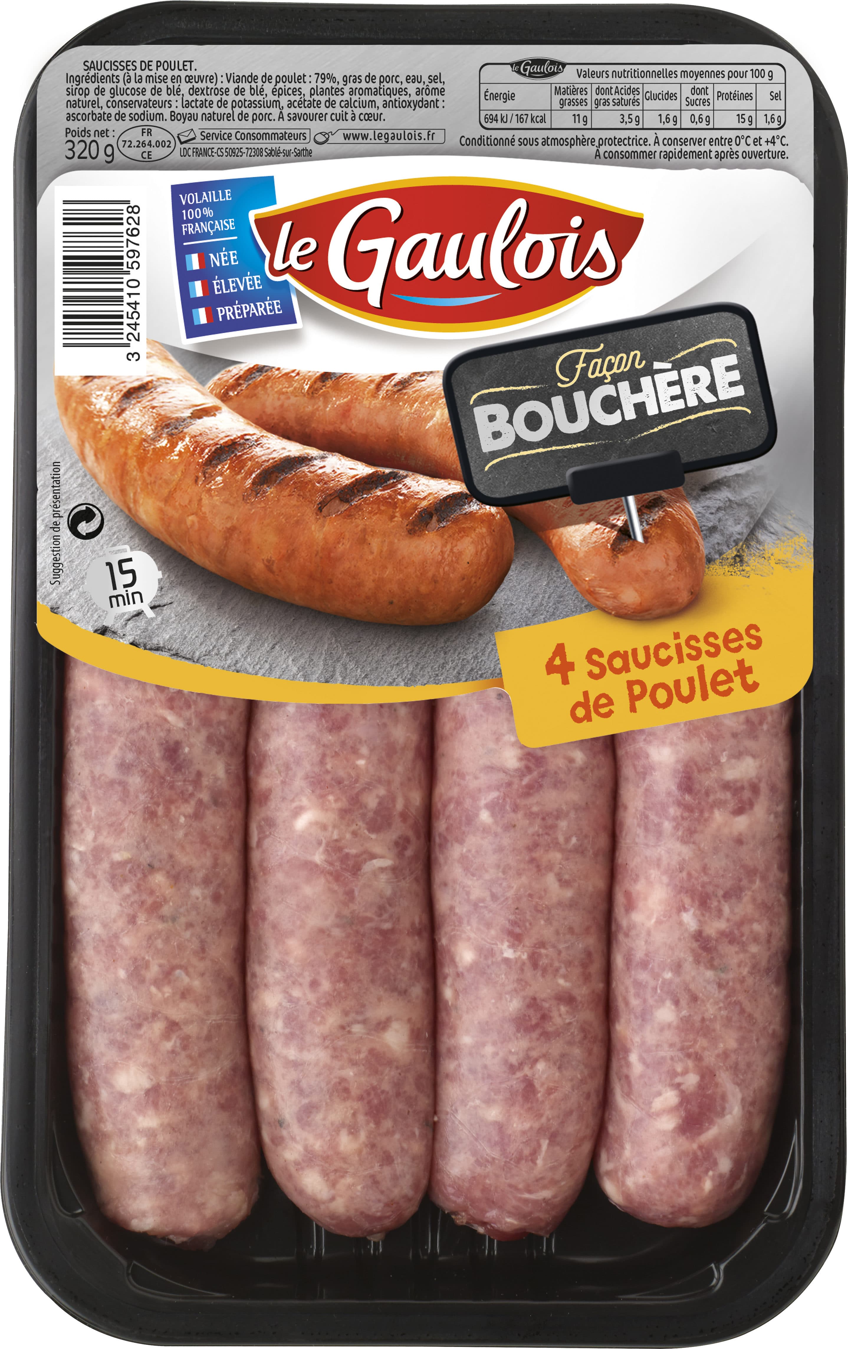 Le gaulois saucisses de poulet packshot