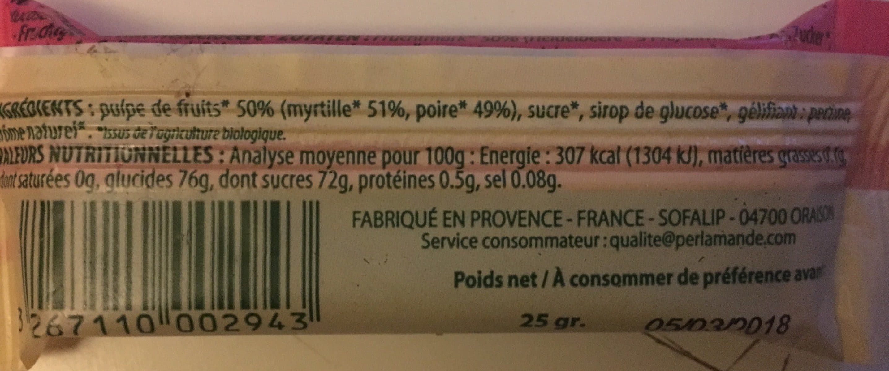 Perl'Amande Pate De Fruits Myrtille packshot