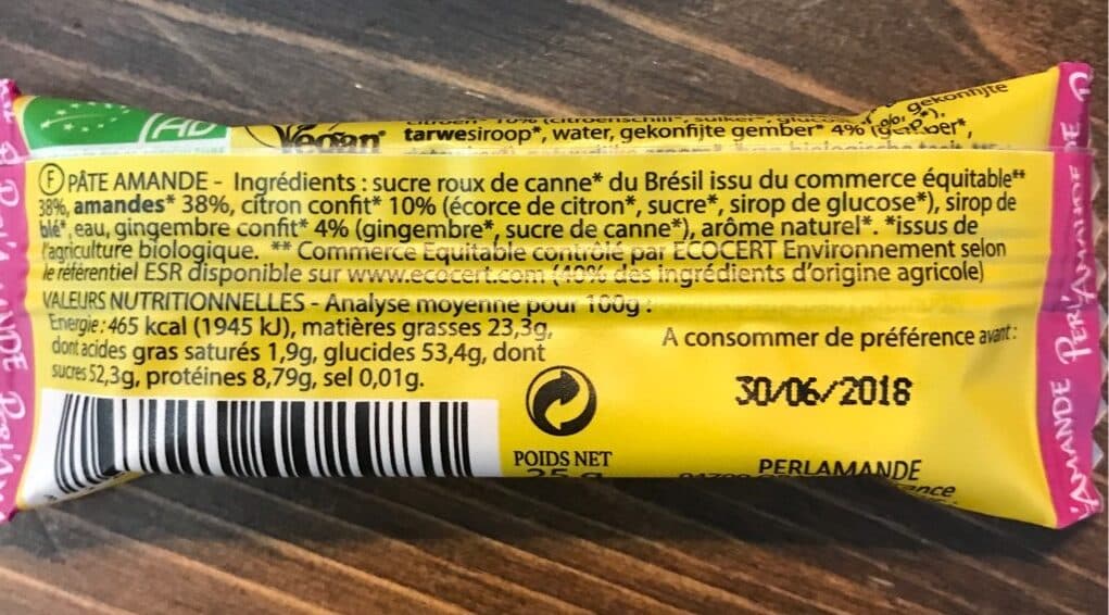 Perl’Amande Barre Pâte d’amande citron gingembre packshot