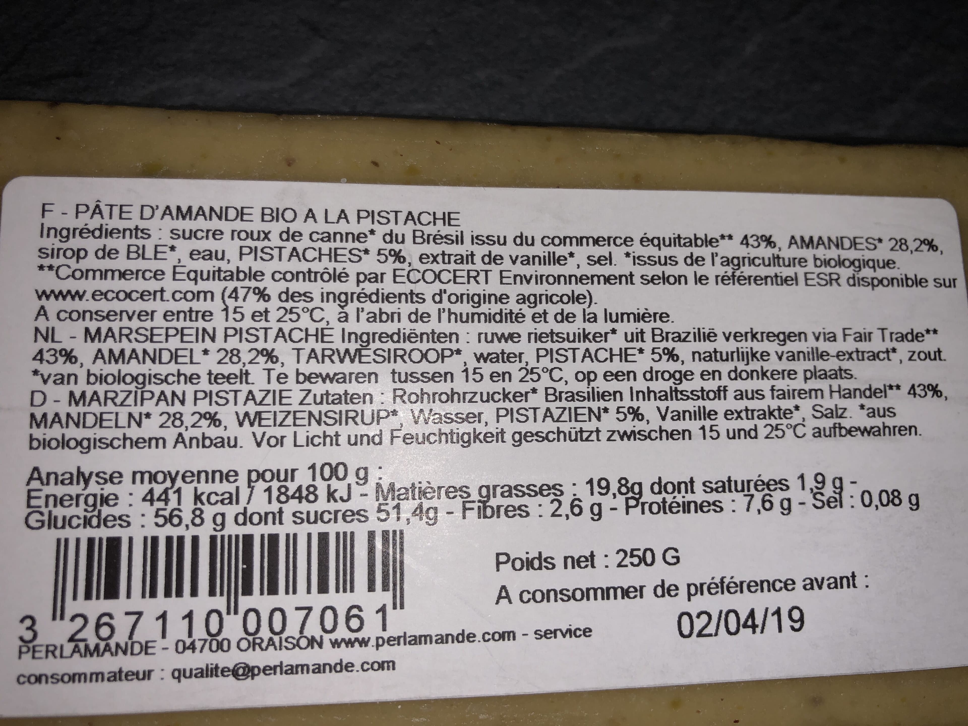 Perlamande Pate D'amande Pistache packshot