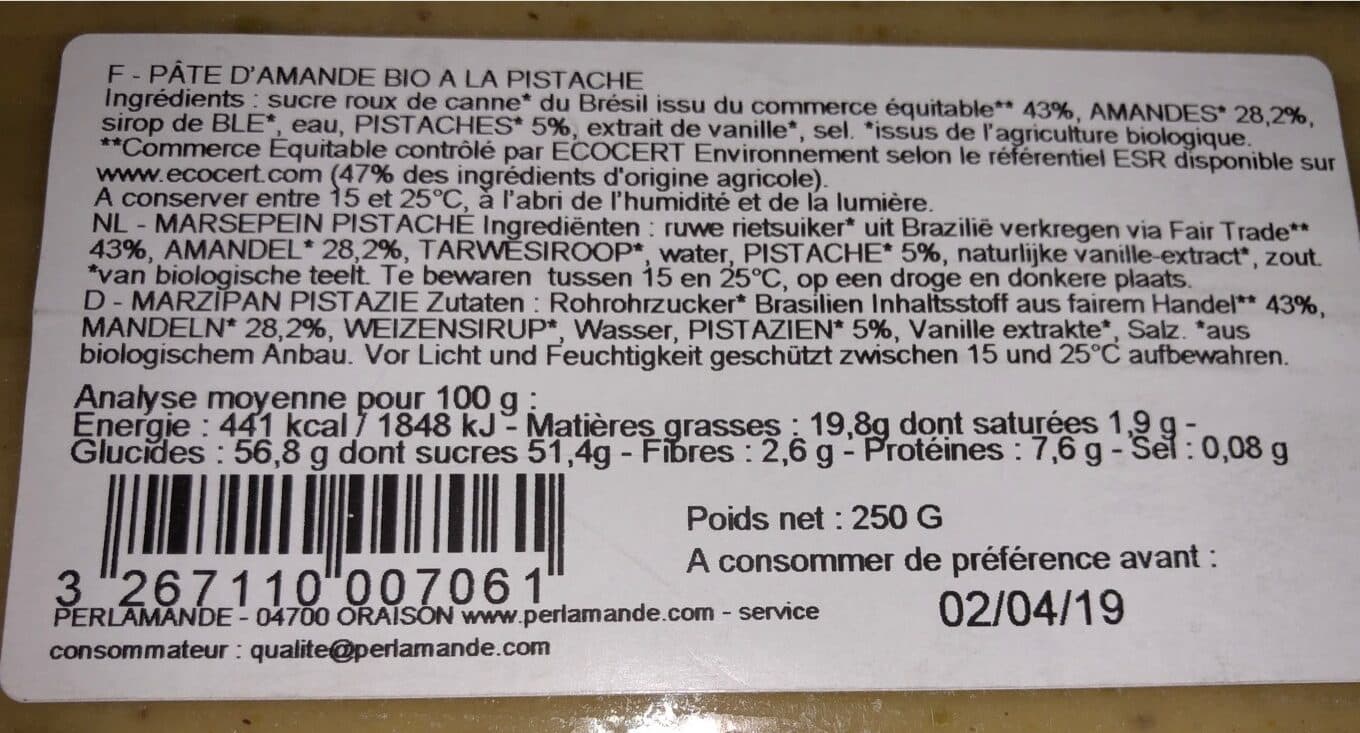 Perlamande Pate D'amande Pistache packshot