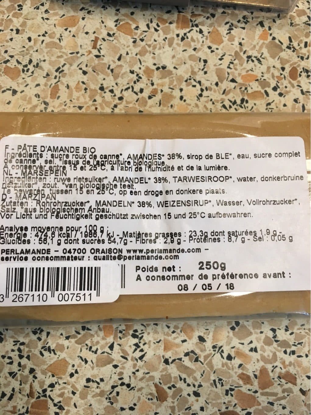 Perl amande Pâte d'Amande nature packshot