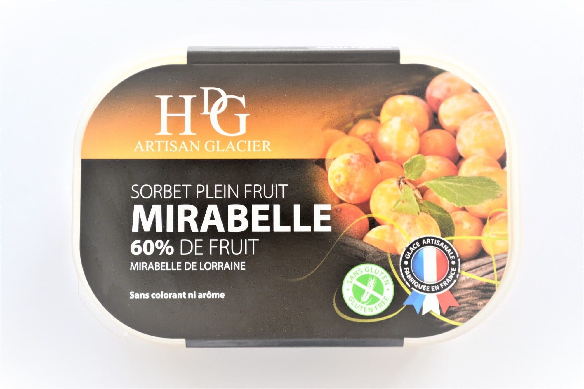 HDG Sorbet plein fruit MIRABELLE DE LORRAINE IGP, 60% de fruit packshot