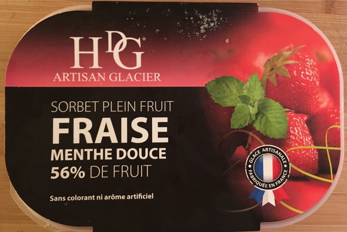 HDG Histoires de glaces Sorbet fraise menthe douce, 56% de fruit Le bac de 750 packshot