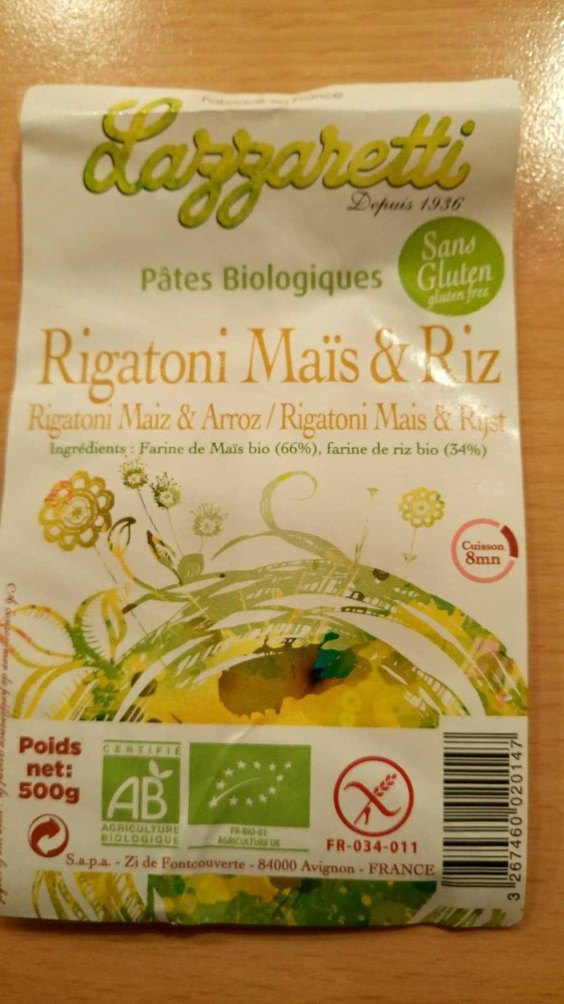 Lazzaretti Rigatoni Maïs et Riz packshot