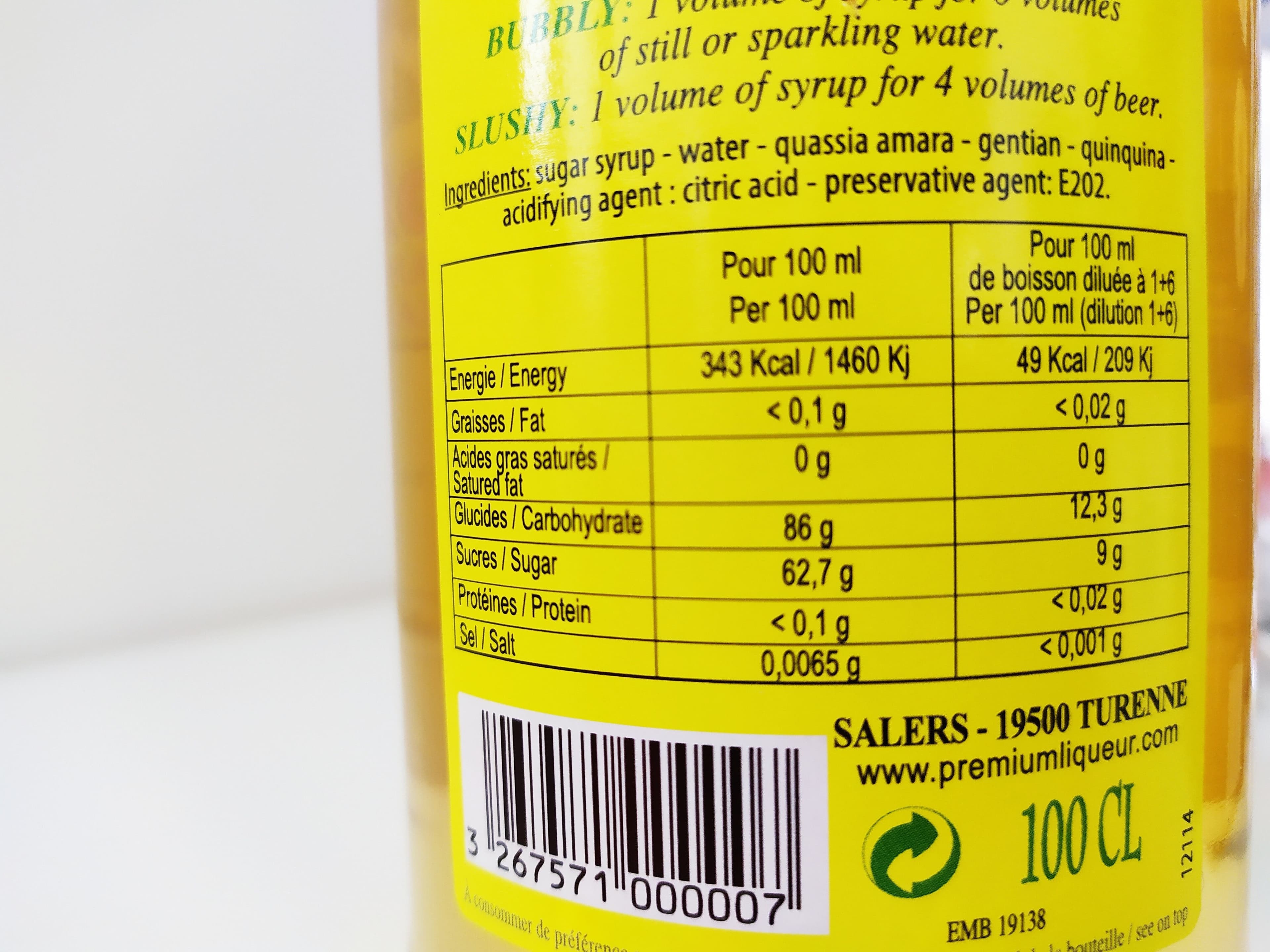 Open Food Facts Sirop De Gentiane Salers - 100CL packshot