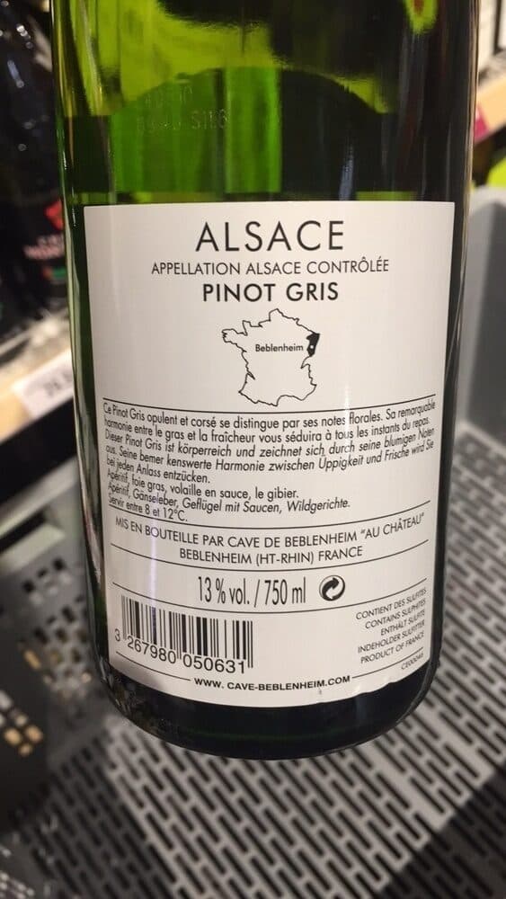 Open Food Facts Vin d'Alsace Baron de Hoem Pinot Gris 2014 packshot