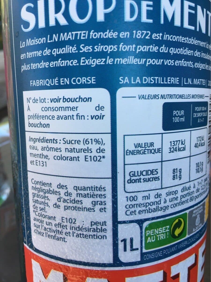 Open Food Facts Sirop de menthe pur sucre packshot