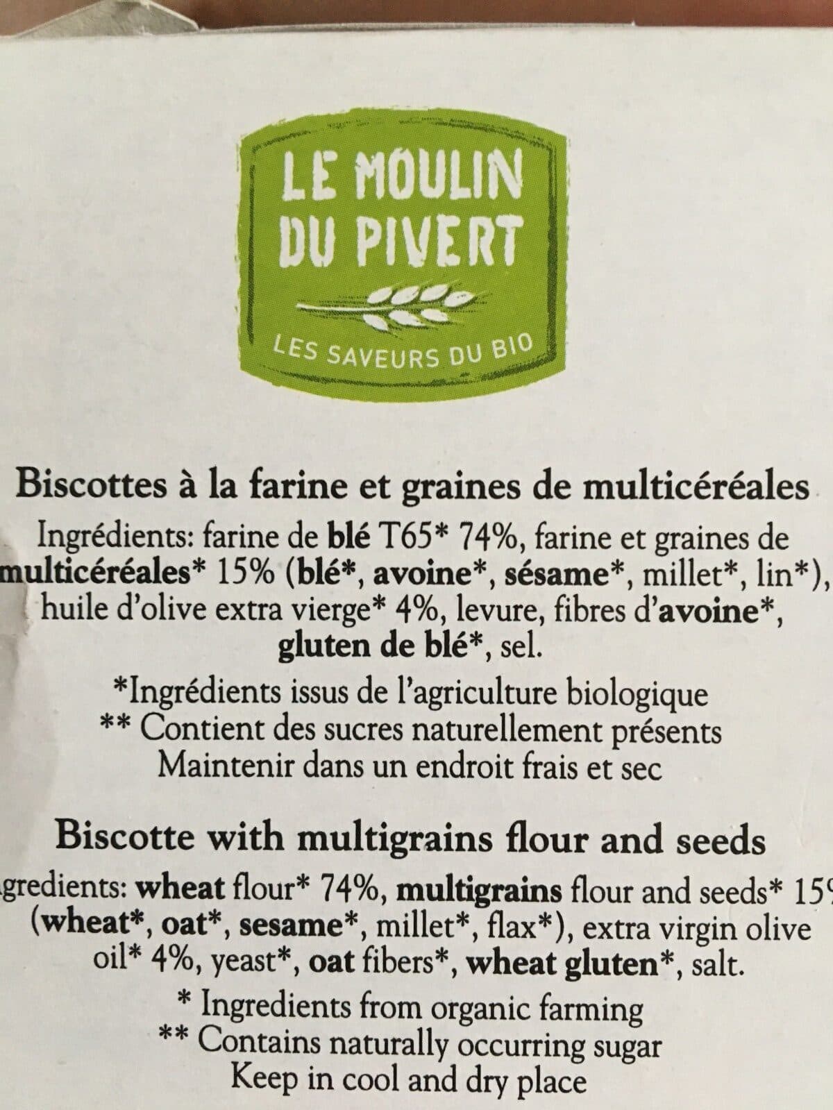 Le moulin du pivert Biscottes Aux Céréales Et Aux Graines Bio & Vegan packshot