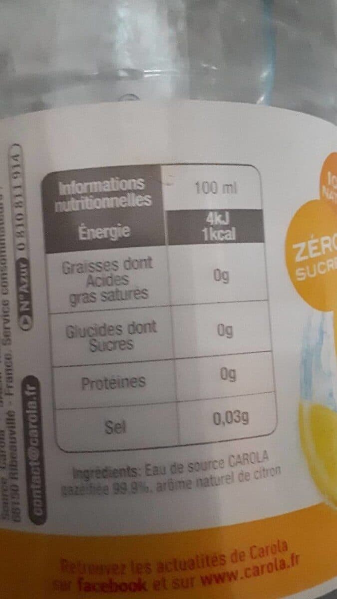 Carola Eau de source gazéifiée aromatisée au citron packshot