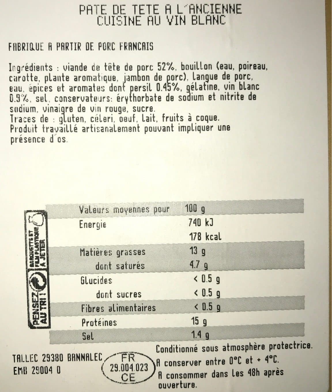 TALLEC Pate de tete a l’ancienne cuisine au vin packshot