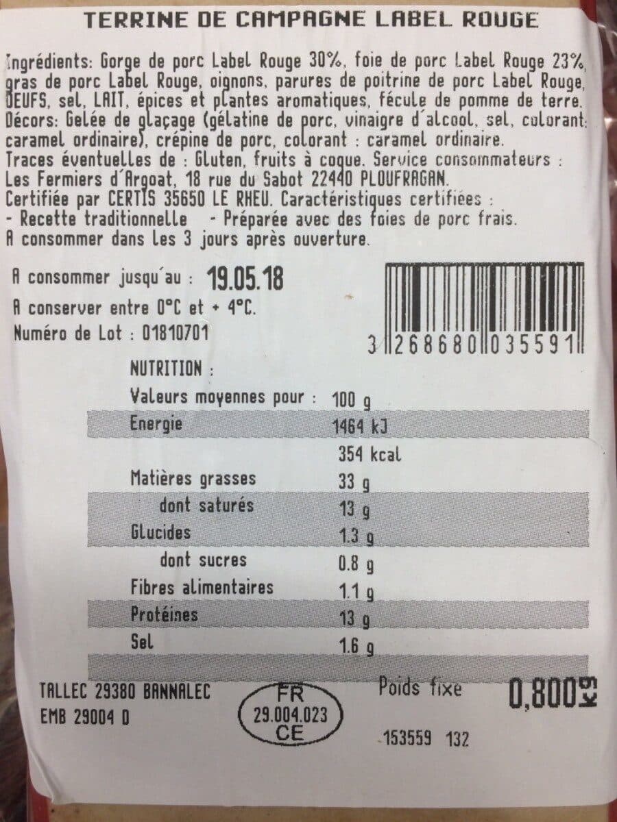 Tallec Terrine de campagne label rouge packshot