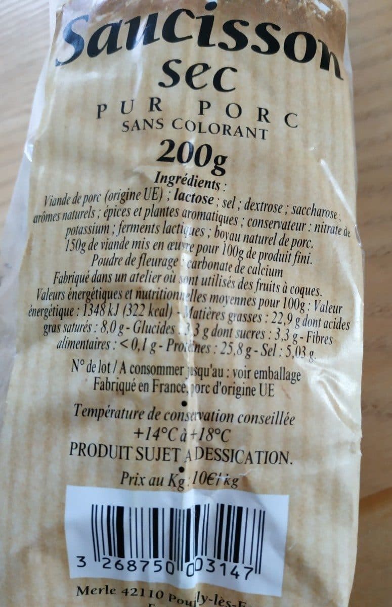 Saucisson Sec Saucisson sec pur porc packshot