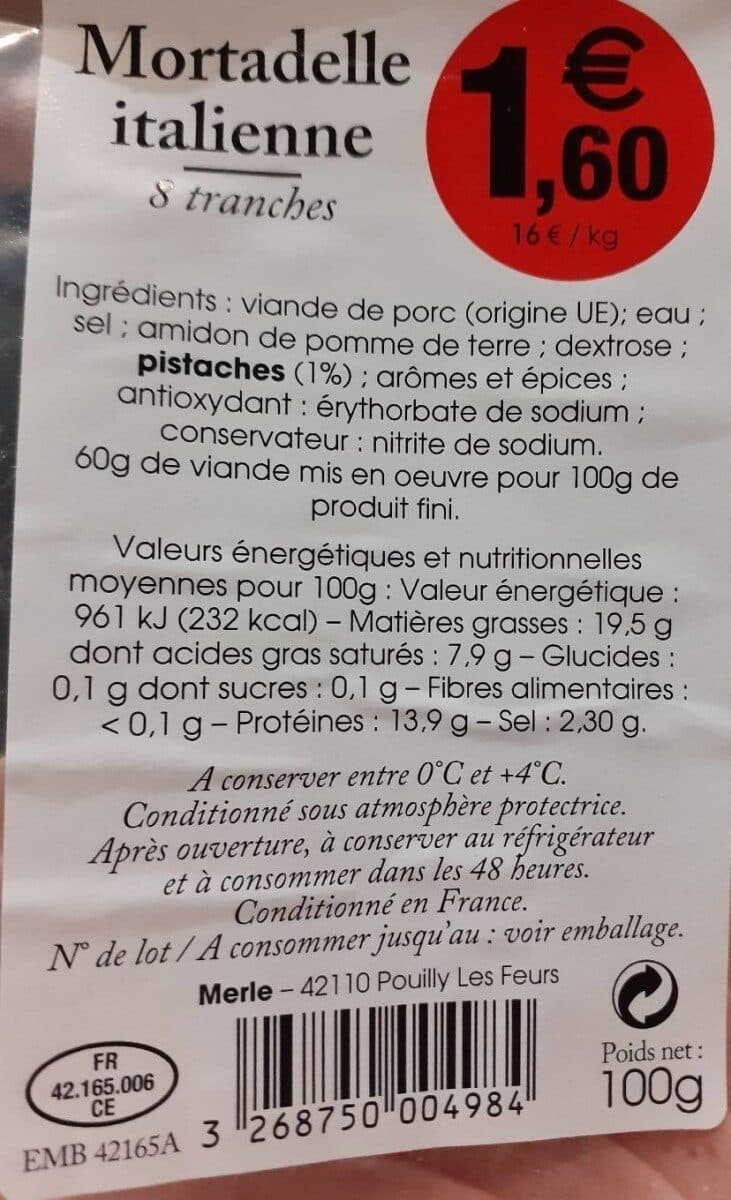 Merle Mortadelle italienne 8 tranches packshot