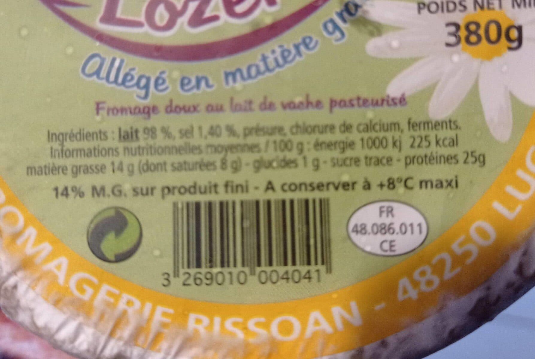 Fromagerie Rissoan Sourire Lozérien lait pasteurisé 25% MG packshot