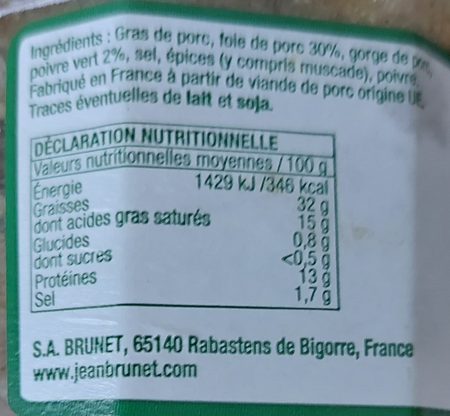 Jean Brunet Terrine de Campagne au Poivre Vert packshot