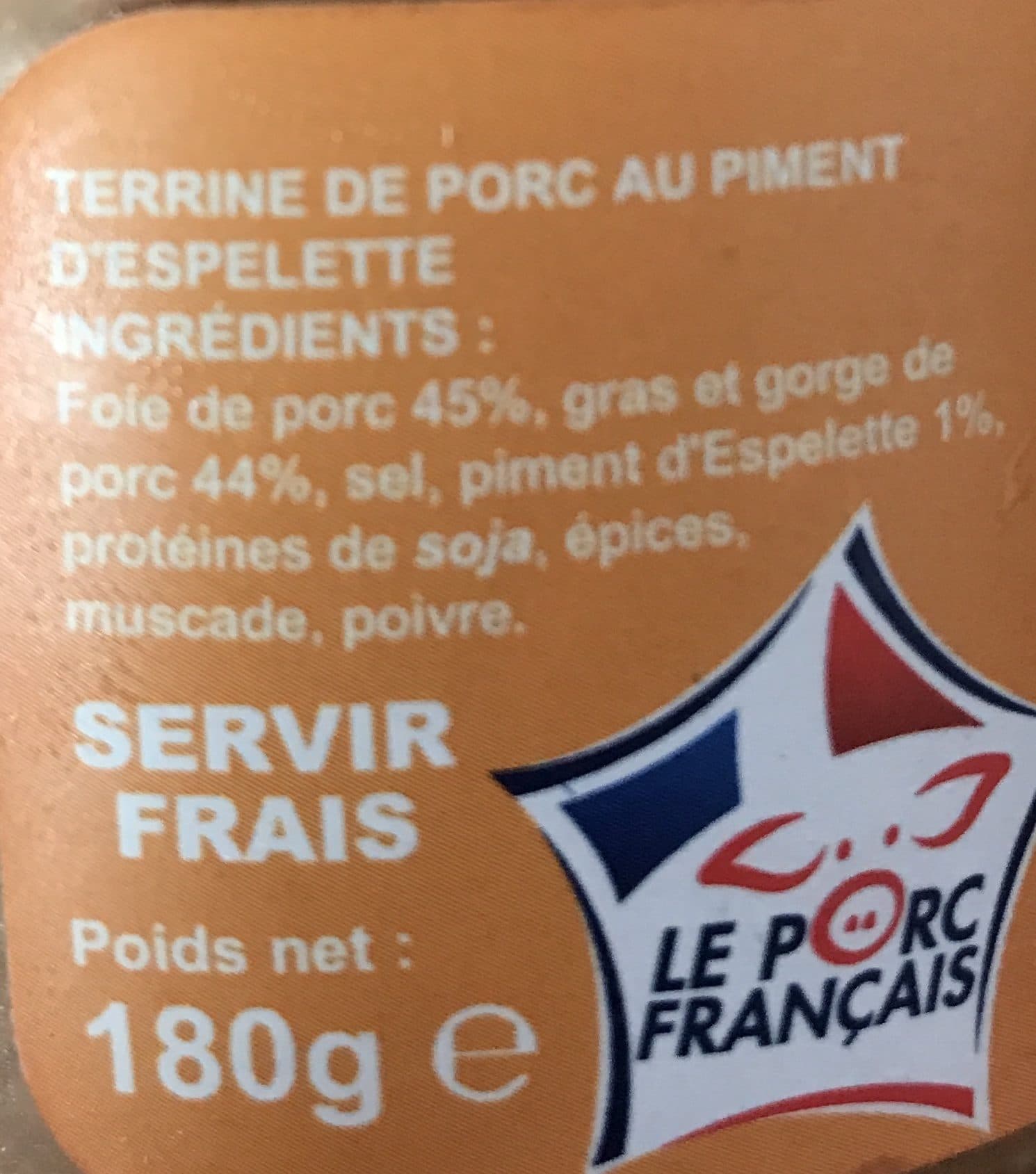 Le Porc Français Terrine De Porc Au Piment D'espelette, 180 Grammes, Marque Le Pâté Gourmet packshot