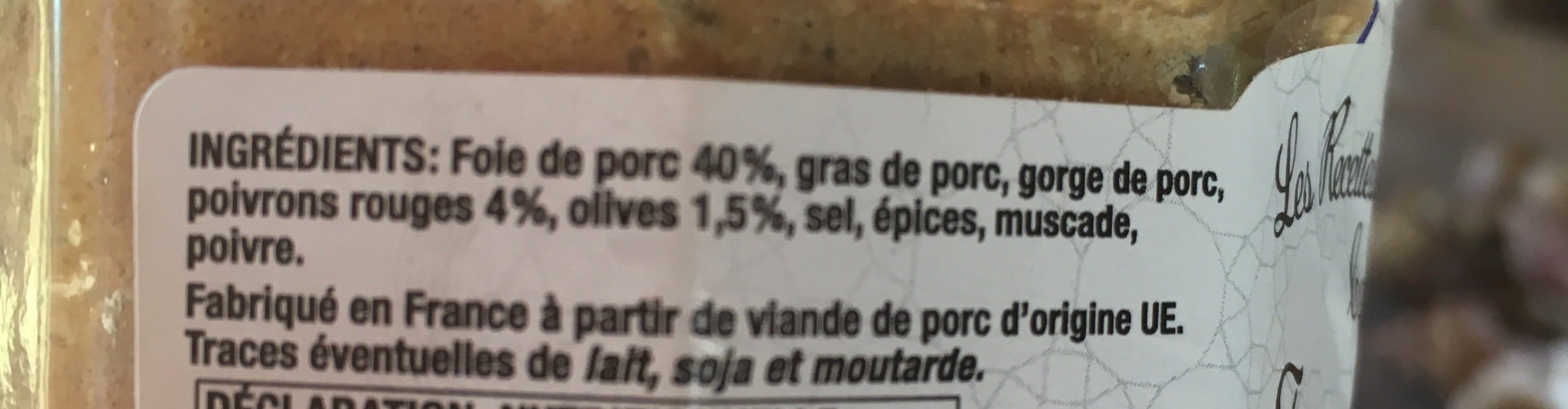 Open Food Facts Foie de porc auc poivrons rouges et olives packshot
