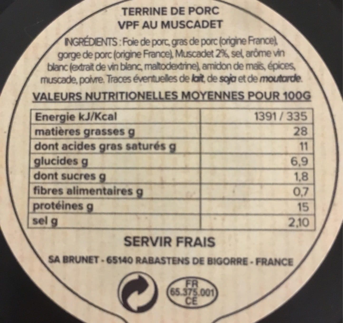 Le Porc Francais Terrine de porc au muscadet packshot