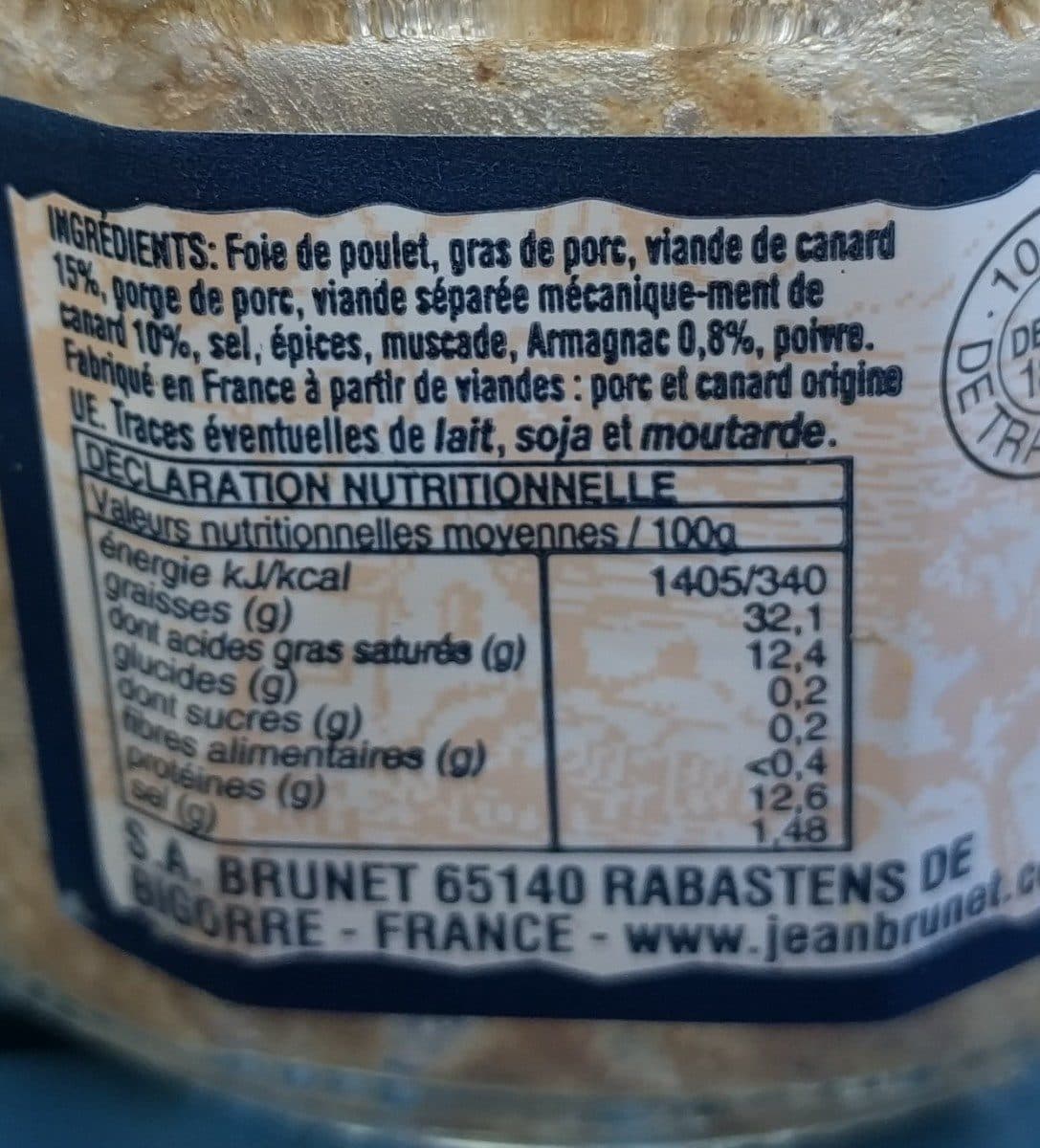 Open Food Facts Duck Pate With Armagnac (180G X 2) Jean Brunet packshot