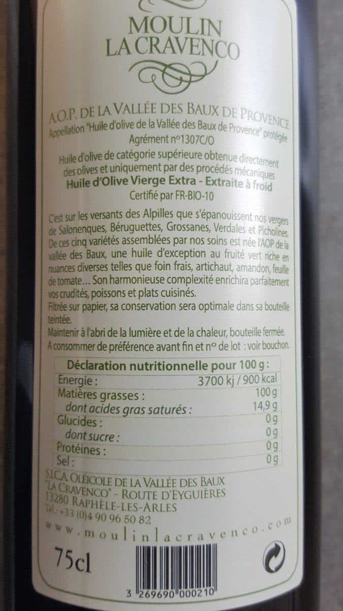 Moulin La Cravenco Huile d'olive vierge extra packshot