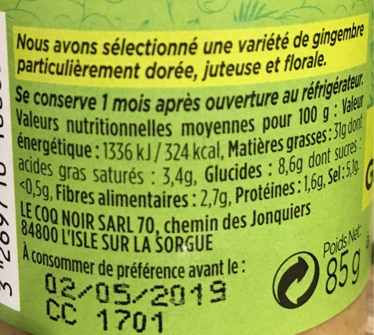 Le Coq Noir Purée De Gingembre packshot