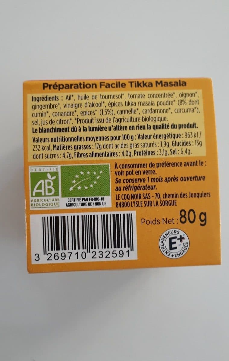 Le Coq Noir Tikka masala packshot
