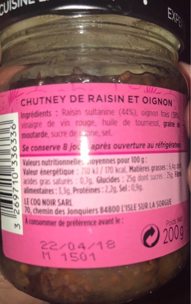Le coq noir Chutney De Raisin Et Oignon packshot