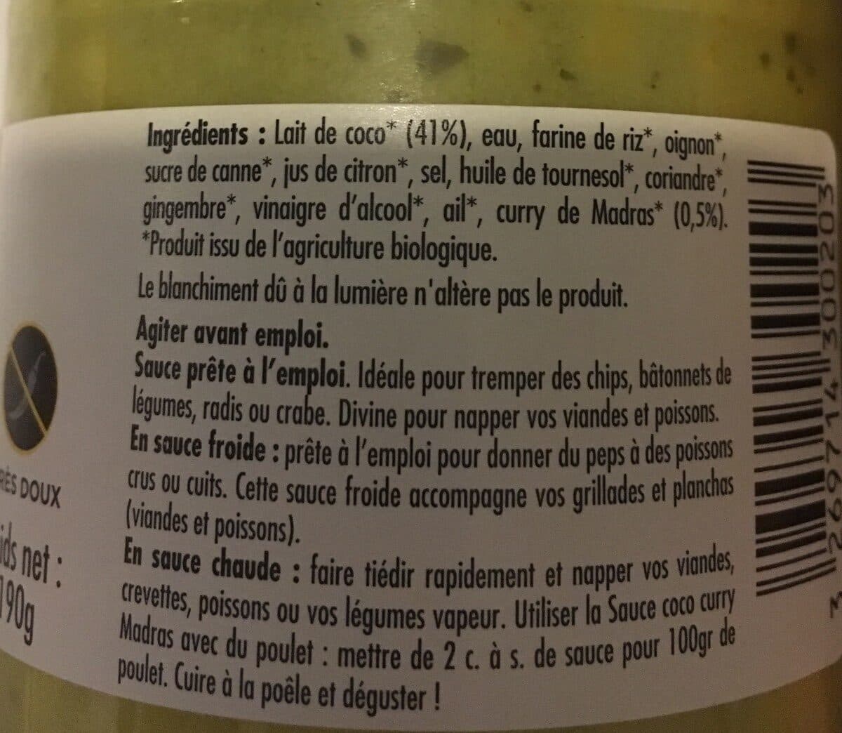 Le voyage de Mamabé Sauce Coco Curry Madras packshot