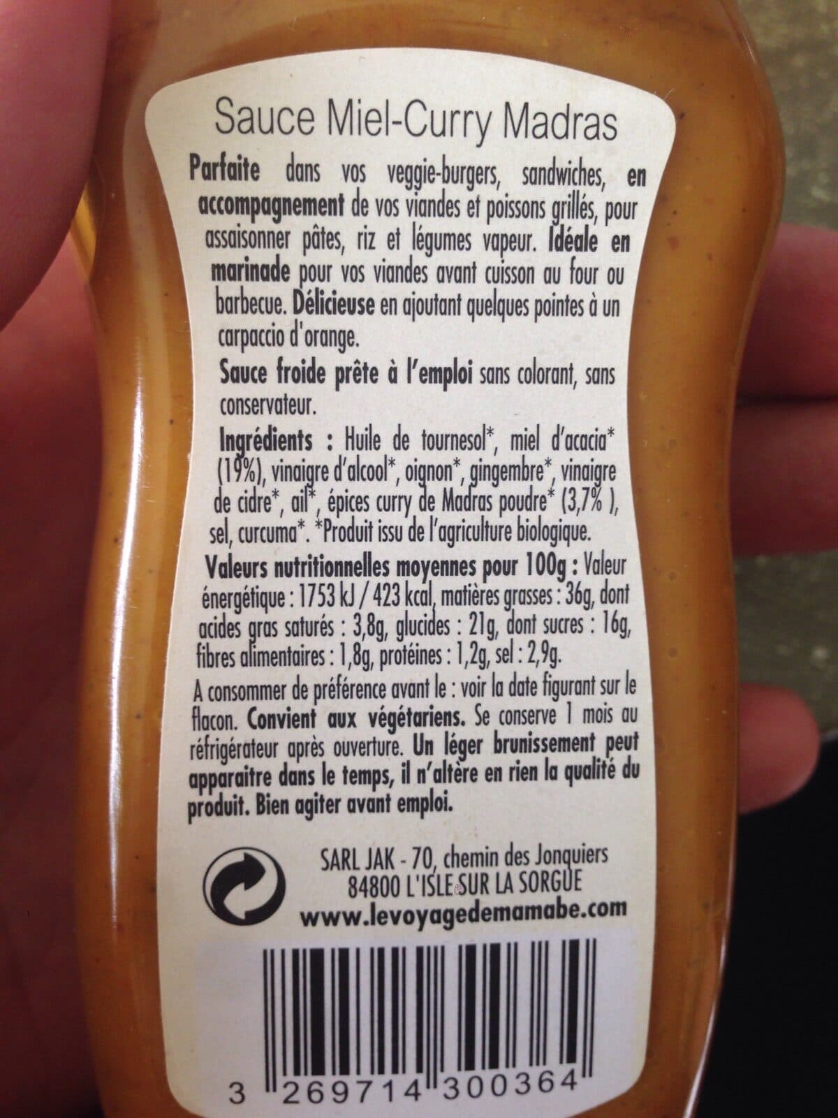 Le voyage de mamabe Sauce Miel Curry Madras packshot