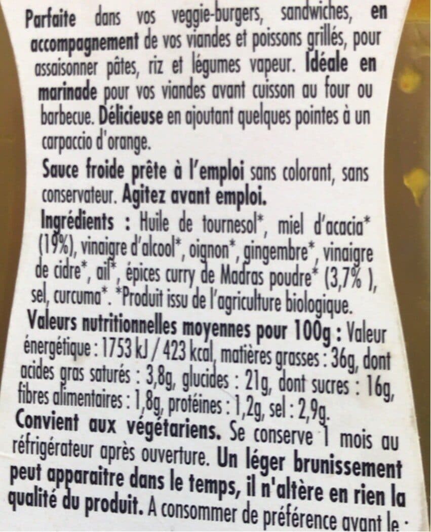 Le voyage de mamabe Sauce Miel Curry Madras packshot