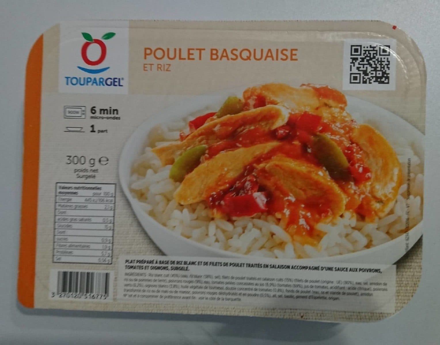 Toupargel Poulet basquaise et riz packshot