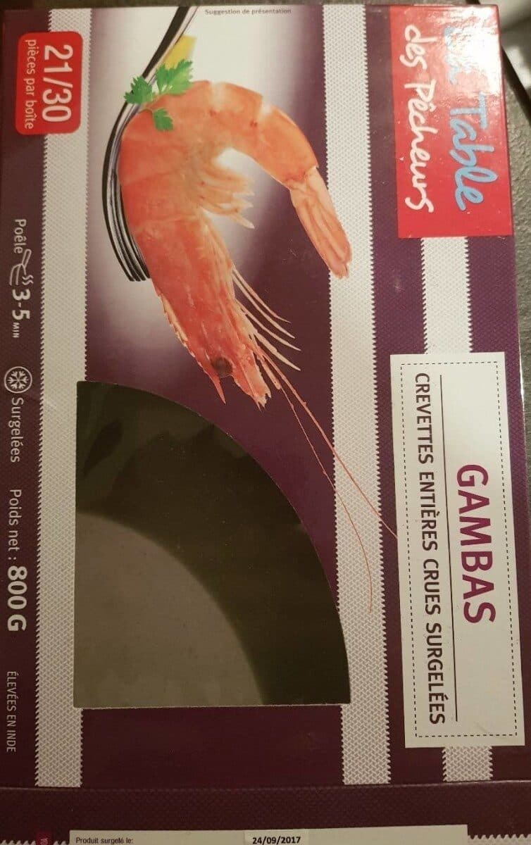 La table des pêcheurs Gambas - crevettes entières crues surgelées packshot