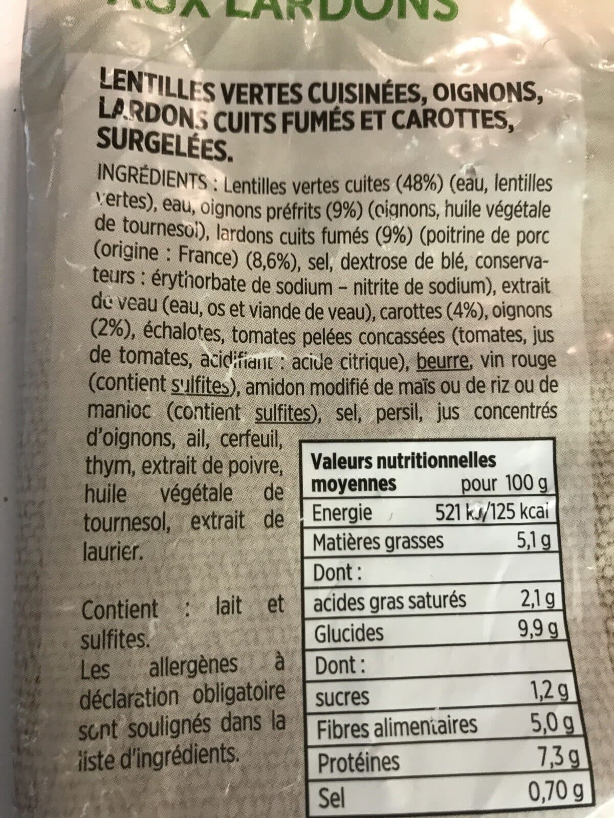 Toupargel Lentilles cuisinées aux lardons packshot