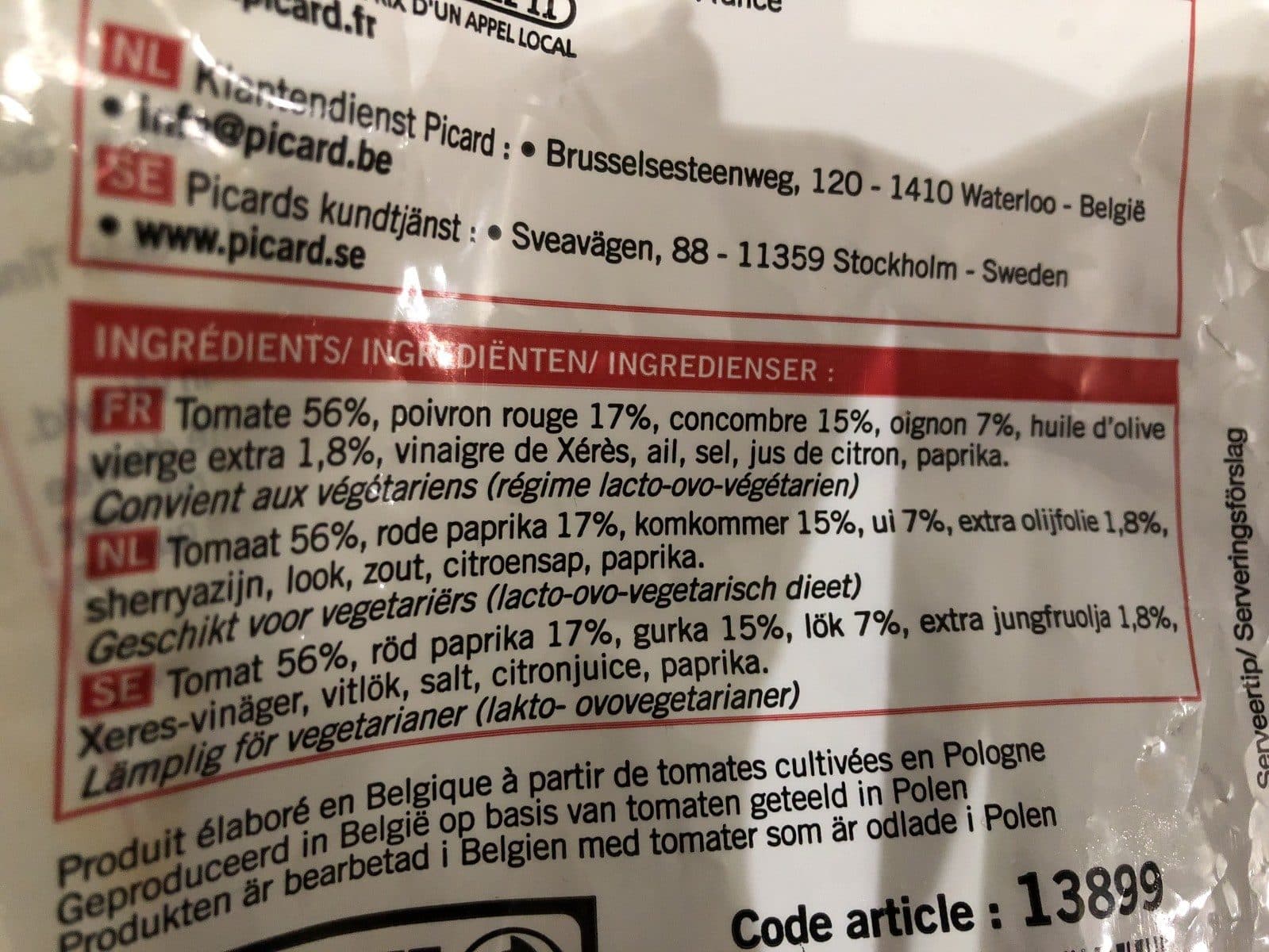 Picard Gaspacho tomate, poivron, concombre packshot