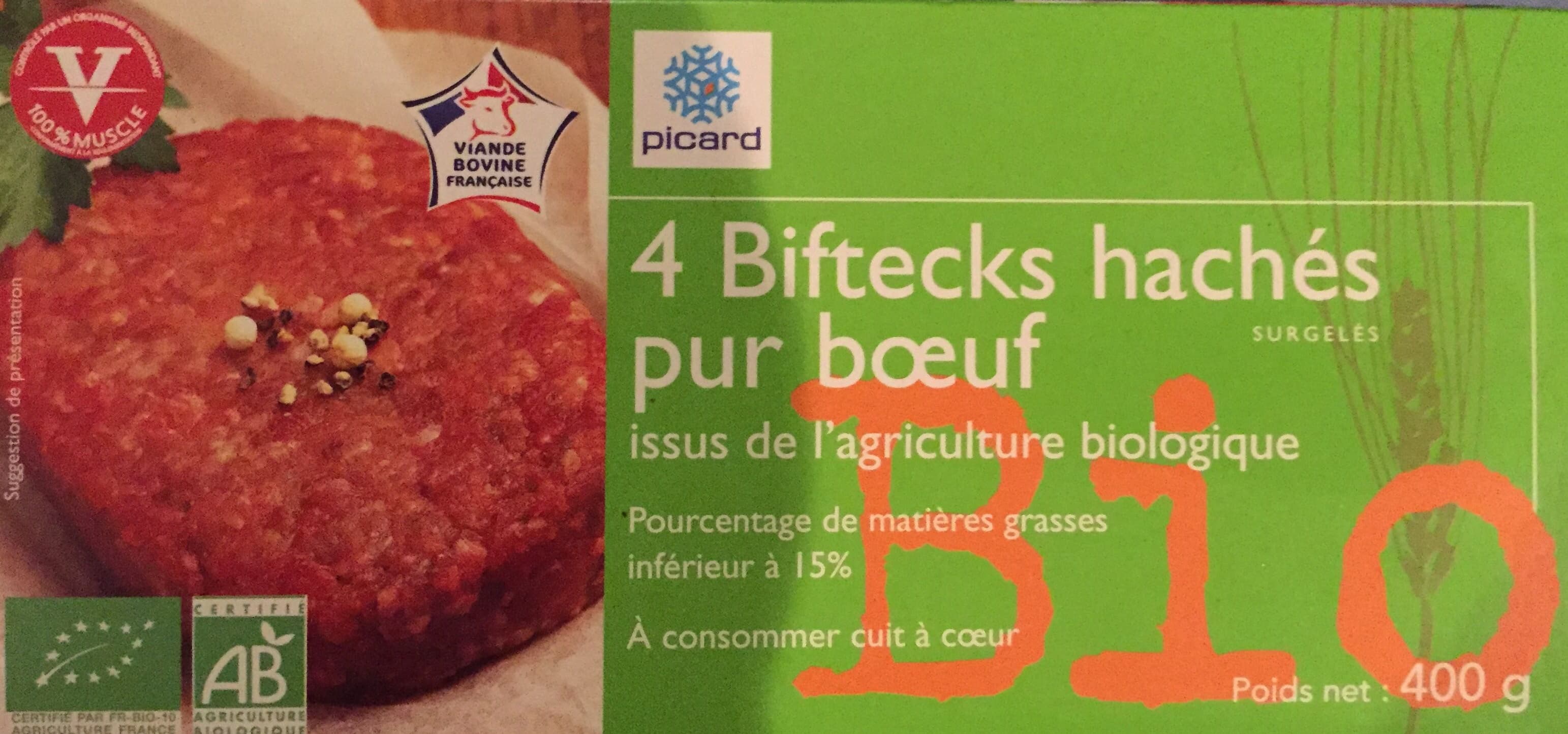 Picard 4 biftecks hachés pur bœuf bio packshot