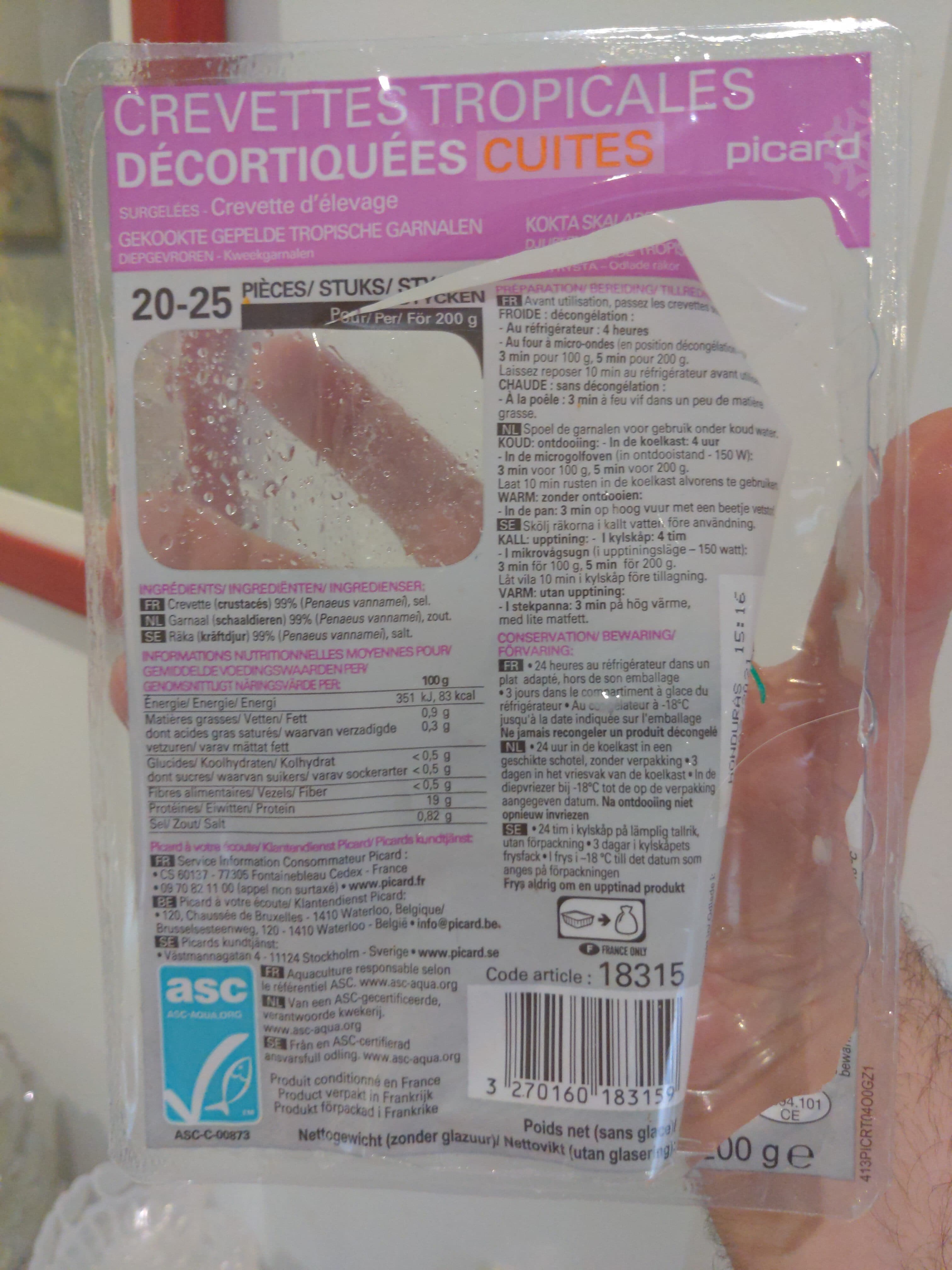 Picard Crevettes tropicales décortiquées cuites surgelées packshot