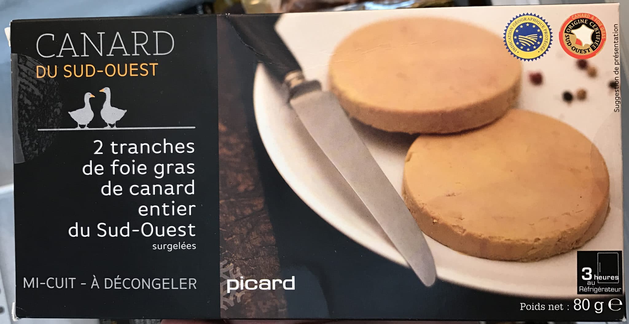 Picard 2 tranches de foie gras de canard entier du Sud-Ouest packshot