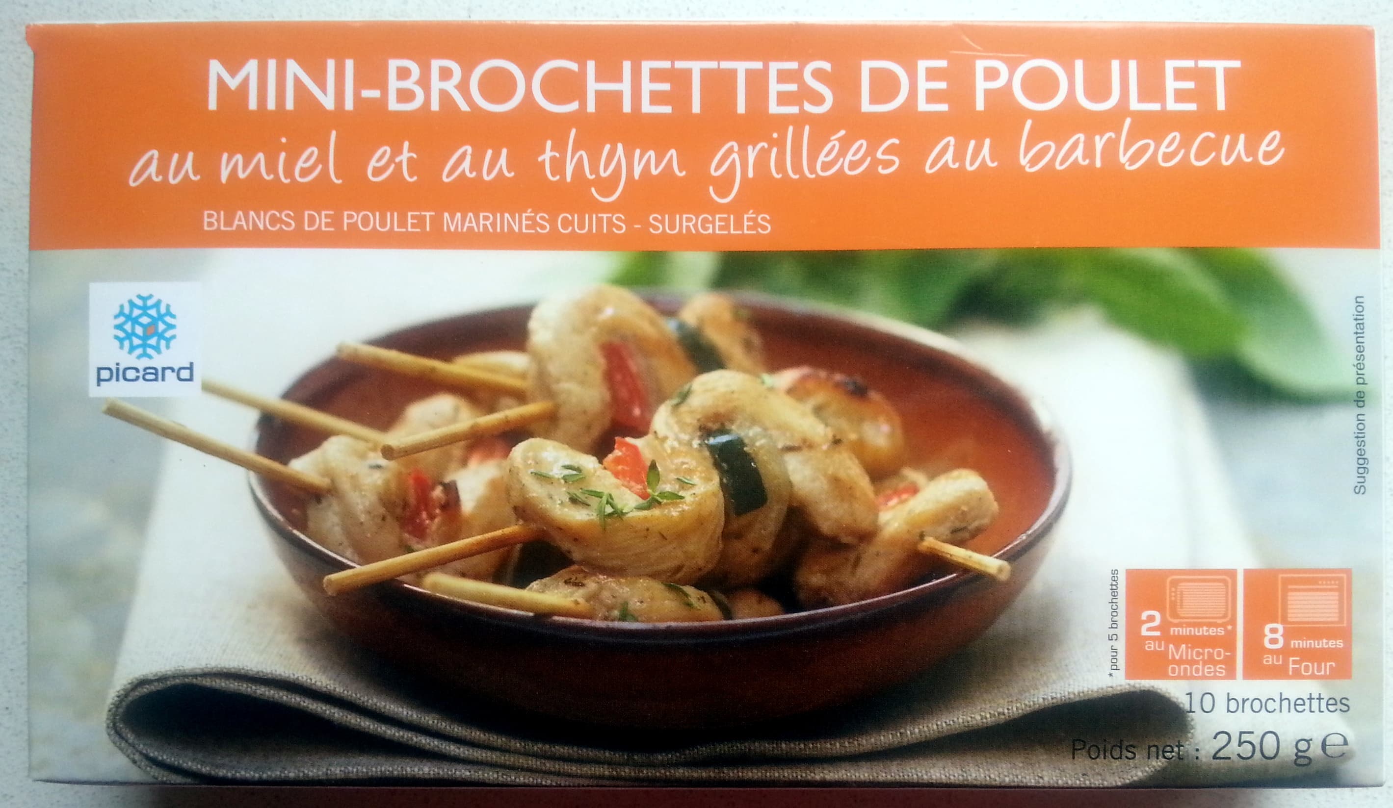 Picard Mini-brochettes de poulet au miel et au thym grillées au barbecue packshot