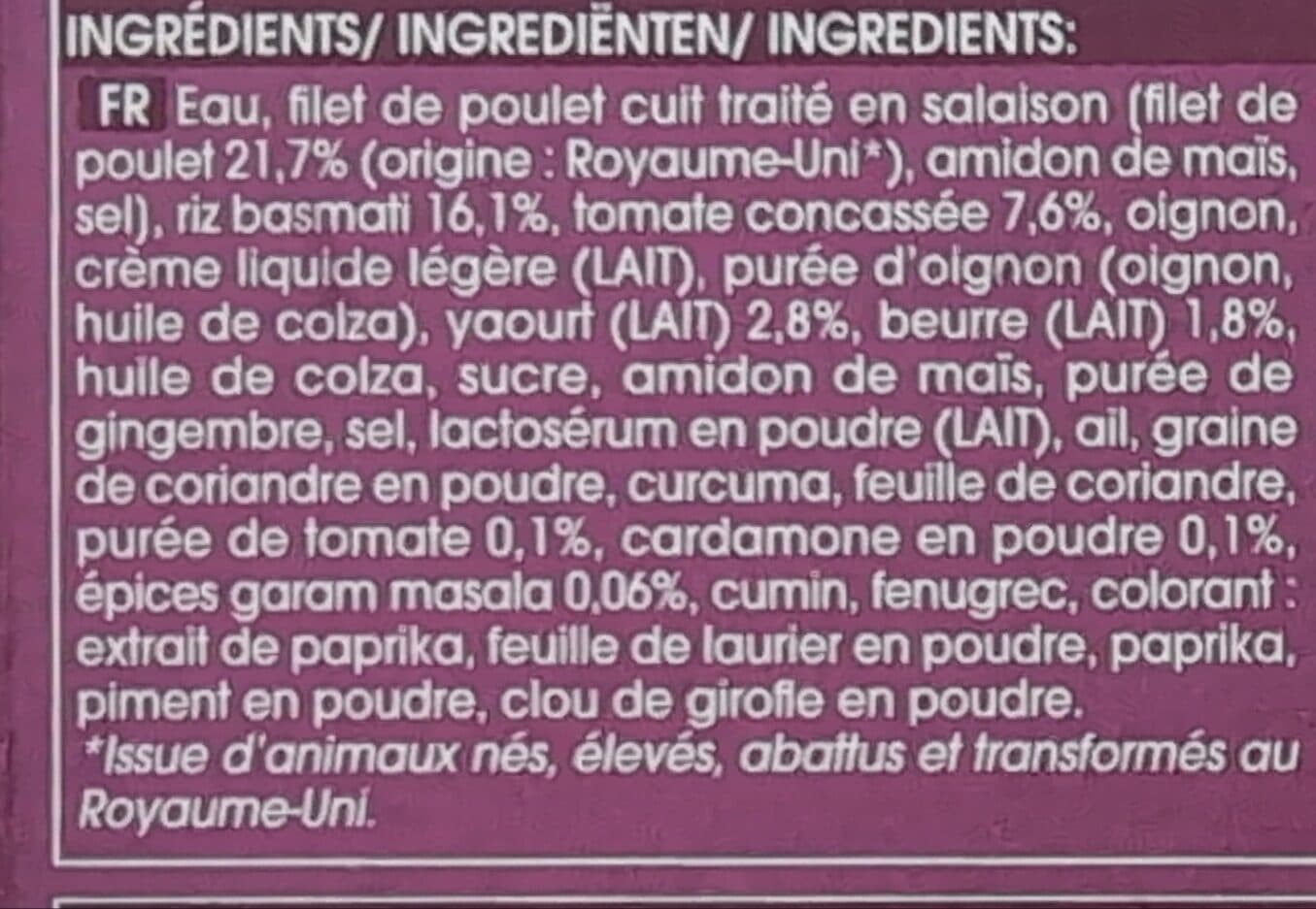Picard Butter chicken et riz pilaf packshot