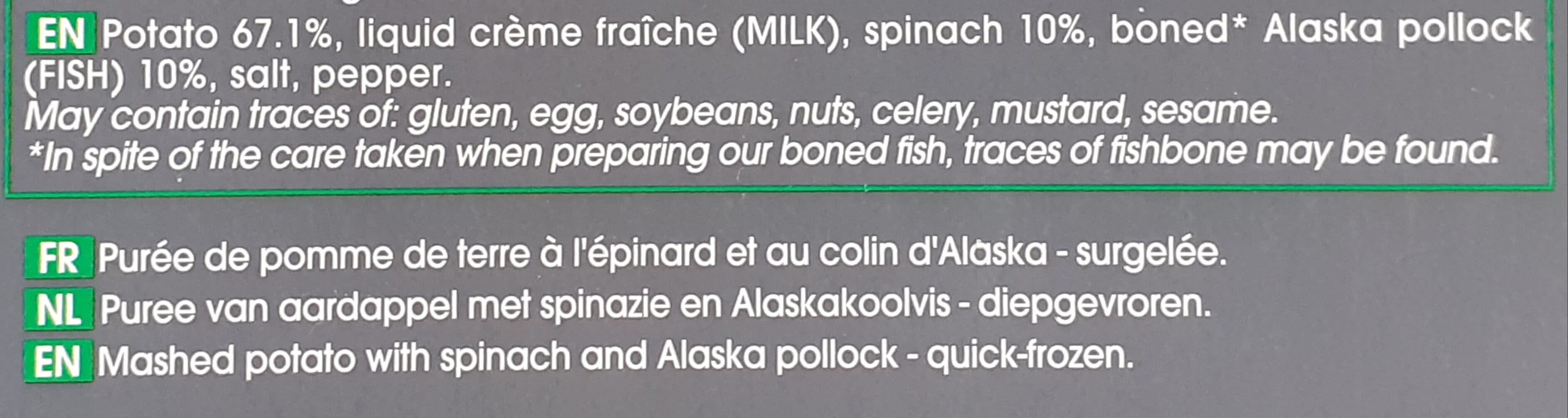 Picard Purée de pomme de terre au colin d'Alaska et aux épinards packshot