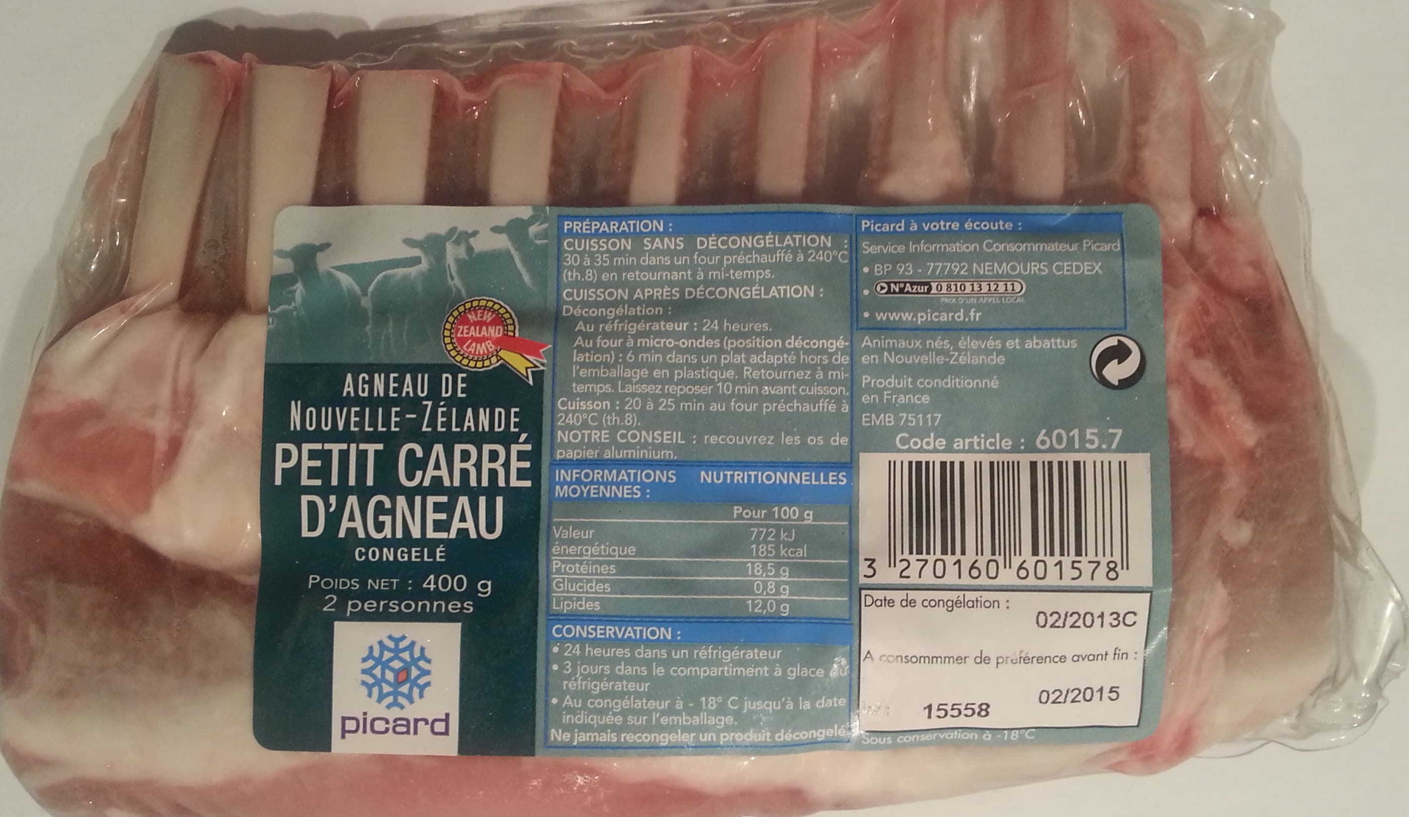 Picard Petit carré d'agneau packshot