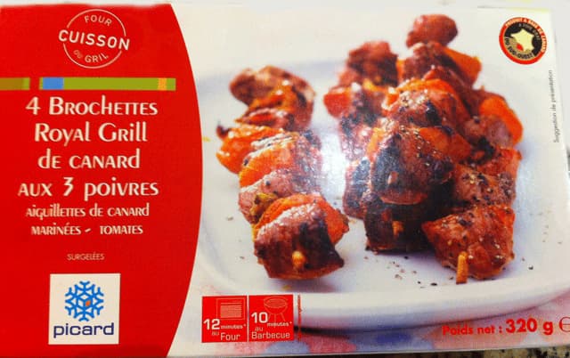 Picard 4 brochettes Royal Grill de canard aux 3 poivres packshot