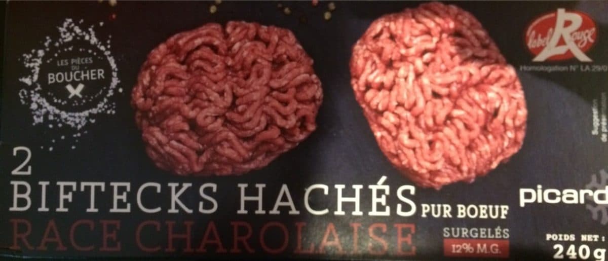 Picard 2 Biftecks Hachés Race Charolaise Pur Boeuf Label Rouge packshot