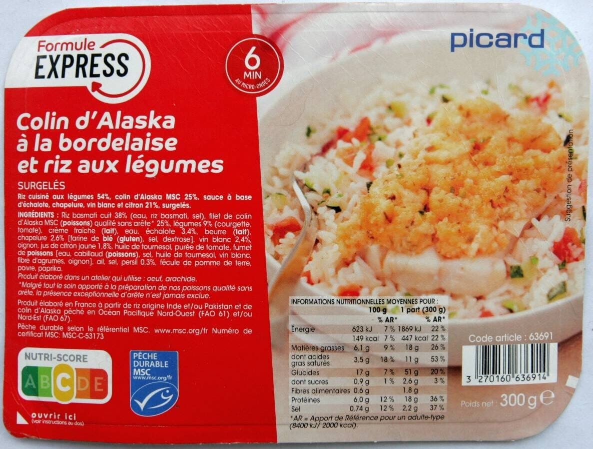 Formule express Colin d'Alaska à la bordelaise et riz aux légumes packshot